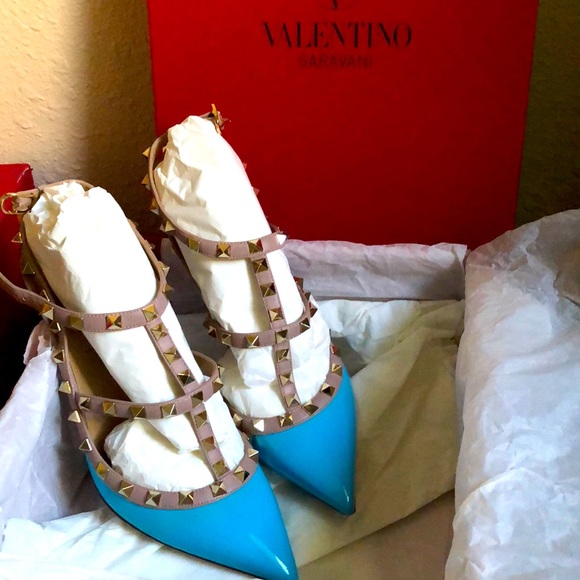 Valentino Rockstud Studded T-strap Cage Sandal Pumps Size 39 - Picture 3 of 14